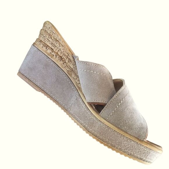 AZURA Italy Cork Wedge Sandals Criss-Cross Slides Finest Italian Leather Cushy - Picture 16 of 16